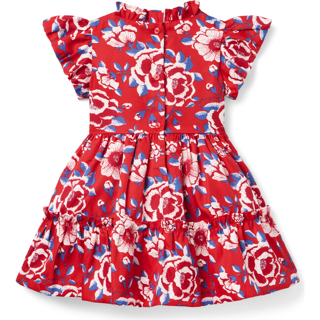Floral Ruffle Sleeve Dress, Red - Dresses - 3