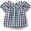 Gingham Ruffle Top, Navy Blue - Blouses - 3 - thumbnail