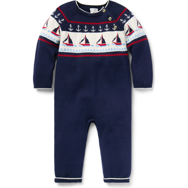 Baby Sailboat Sweater One-Piece, Blue
