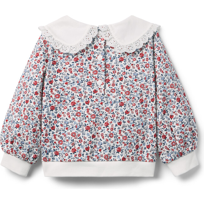 Ditsy Floral Collar Sweatshirt, White - Sweatshirts - 3