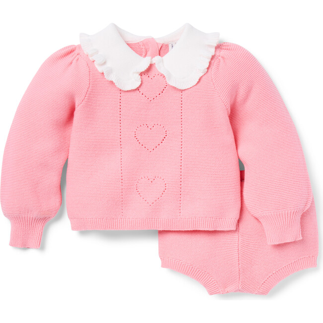 Baby Heart Pointelle Matching Sweater Set, Pink
