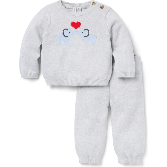 Baby Elephant Matching Sweater Set, Gray