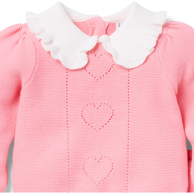 Baby Heart Pointelle Matching Sweater Set, Pink