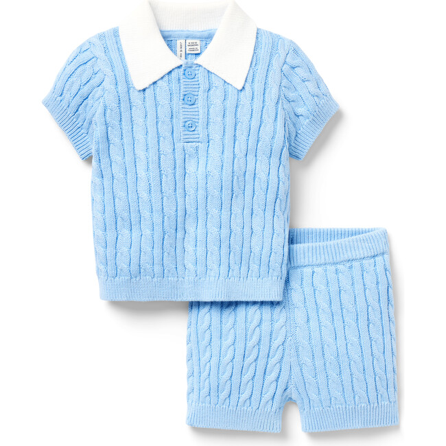 Baby Cable Knit Matching Set, Blue