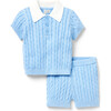 Baby Cable Knit Matching Set, Blue - Mixed Apparel Set - 1 - thumbnail