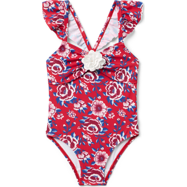 Recycled Floral Rosette Swimsuit, Red