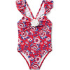 Recycled Floral Rosette Swimsuit, Red - One Pieces - 1 - thumbnail