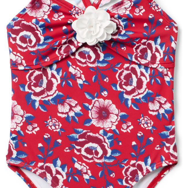 Recycled Floral Rosette Swimsuit, Red