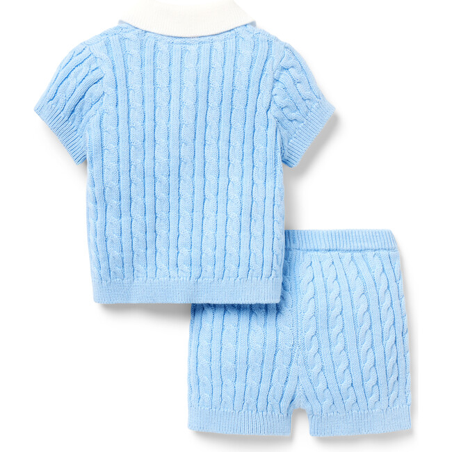 Baby Cable Knit Matching Set, Blue - Mixed Apparel Set - 3