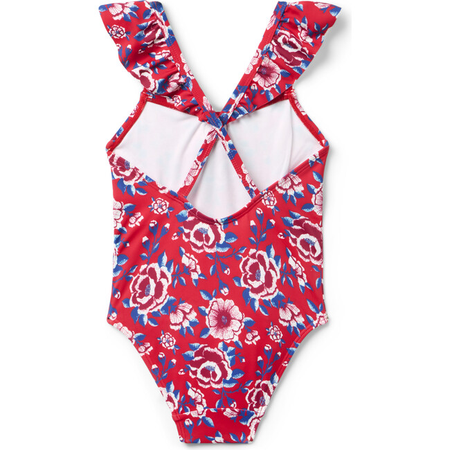 Recycled Floral Rosette Swimsuit, Red - One Pieces - 3