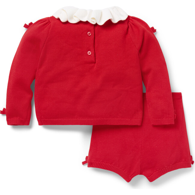 Baby Bow Matching Sweater Set, Red - Mixed Apparel Set - 3