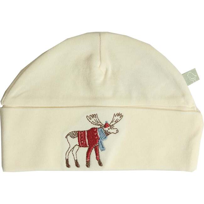 Roll Up Hat, Ivory Moose Embroidery - Winter Hats - 3