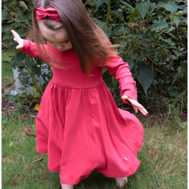 Long Sleeve Twirl Dress, Scarlet Red - Dresses - 4