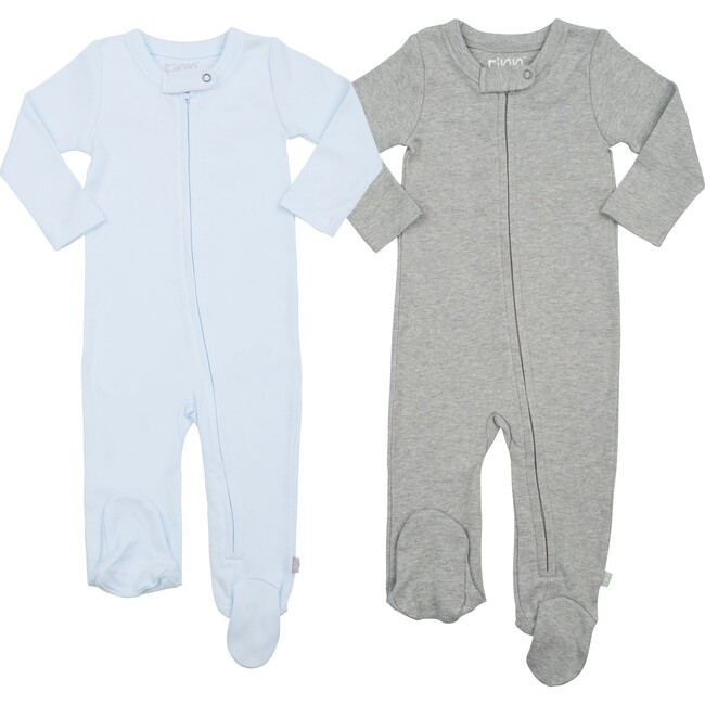 2-Piece Zipper Footie Set, Light Blue & Heather Grey