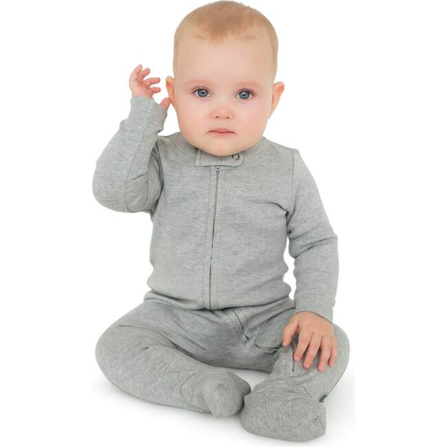 2-Piece Zipper Footie Set, Light Blue & Heather Grey