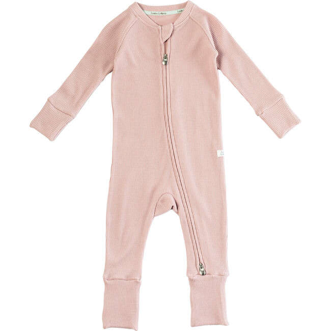 Waffle Long Sleeve 2-Way Zipper Sleeper, Blush Pink - Rompers - 1