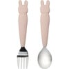 Kids Checkered Long Sleeve Bib & Utensil Set, Bunny - Mixed Accessories Set - 4 - thumbnail