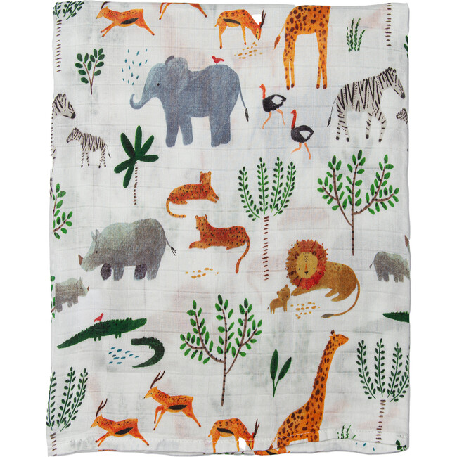 Bamboo Cotton Muslin Swaddle Blanket, Safari Jungle - Swaddles - 1