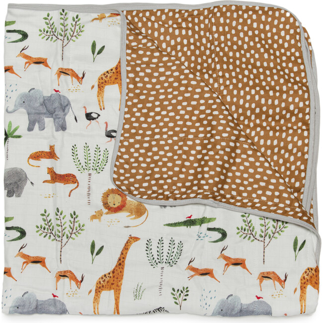 Bamboo Cotton Muslin Reversible Quilt Blanket, Safari Jungle - Quilts - 1