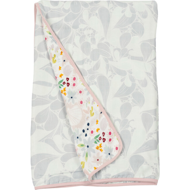 Bamboo Cotton Muslin Reversible Quilt Blanket, Shell Floral