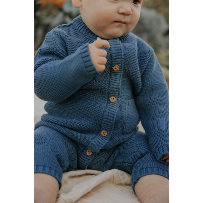 River Garter Stitch Romper in Bluestone