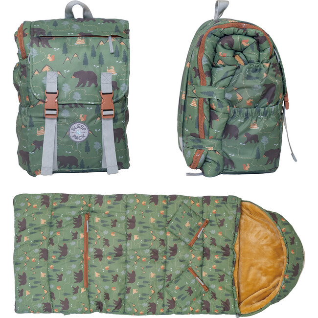 Sleep-N-Pack™ Little Kid Size Sleeping Bag Backpack,Pals in Print: Camping Bears Trail