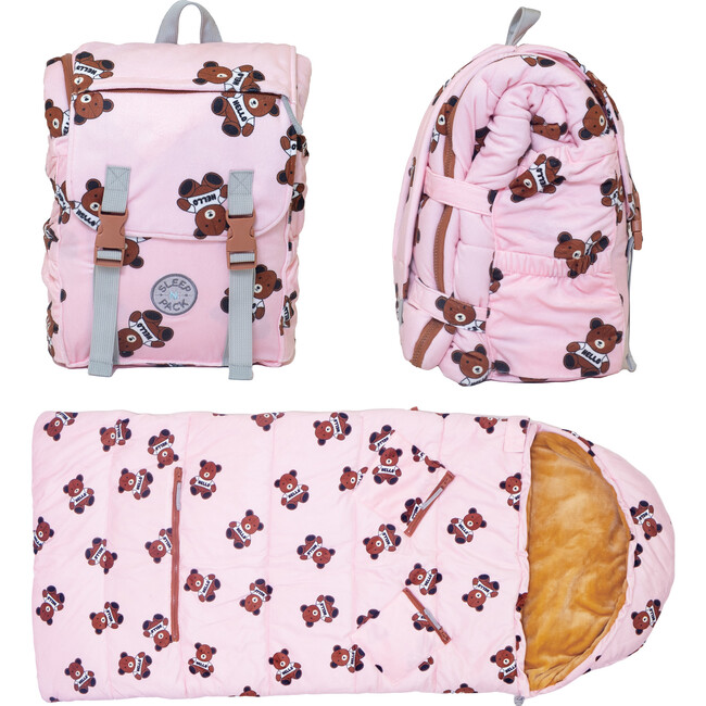 Sleep-N-Pack™ Little Kid Size Sleeping Bag Backpack, Cozy Mink Collection: Teddy Bears