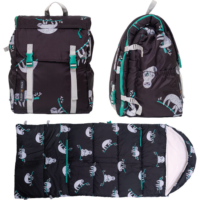 Sleep-N-Pack™ Big Kid Sleeping Bag Backpack ,Lounging Sloths in Black