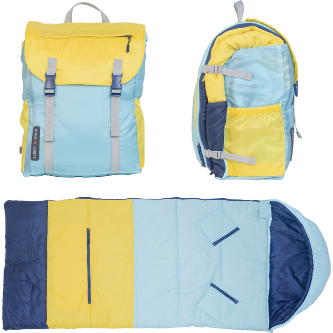Sleep-N-Pack™ Big Kid Sleeping Bag Backpack, Color Block Cali Teal, Buttercup Yellow & Navy Blue