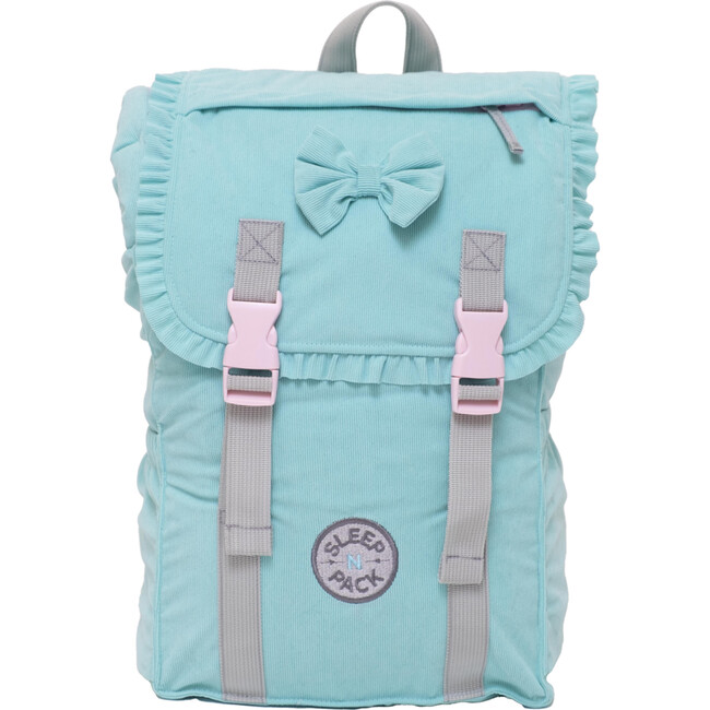 Sleep-N-Pack™ Little Kid  Size Sleeping Bag Backpack,Bows & Ruffles Tanager Turquoise Corduroy