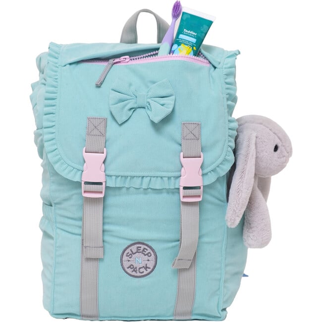 Sleep-N-Pack™ Little Kid Size Sleeping Bag Backpack,Bows & Ruffles Tanager Turquoise Corduroy - Sleepbags - 4