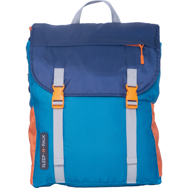 Sleep-N-Pack™ Big Kid Size Sleeping Bag Backpack ,Color Block Camp Collection: Enamel Blue, Persimmon & Navy Blue