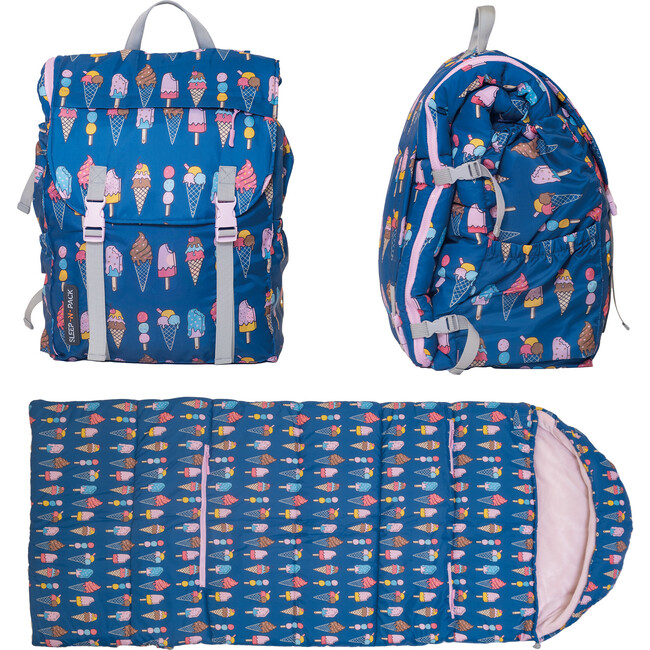 Sleep-N-Pack™  Big Kid Size Sleeping Bag Backpack , Ice Cream Print
