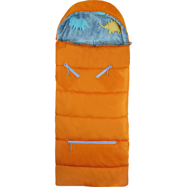 Little Kid's Sleep-N-Pack Sleepbag, Tangelo And Glow In The Dark Dinosaurs