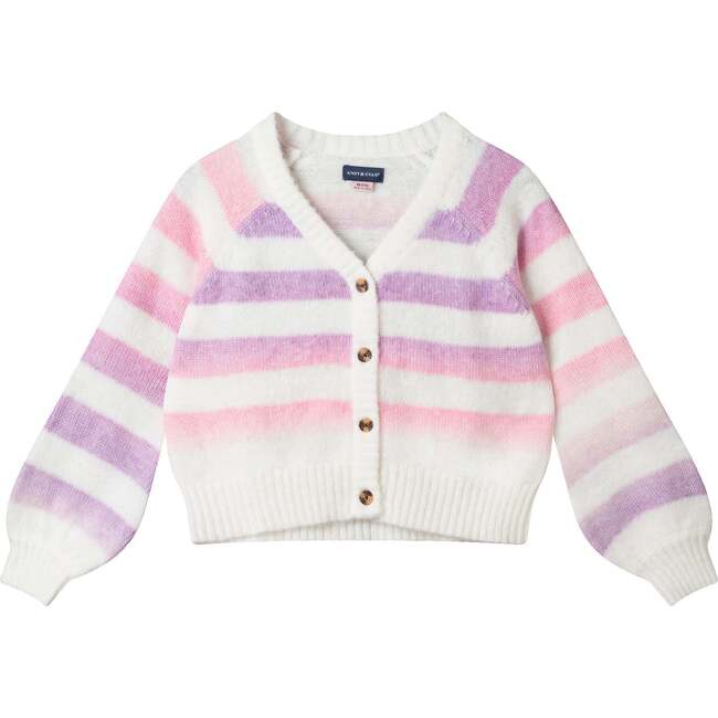 Big Kids Stripe Cardigan, Oatmeal Lavendar