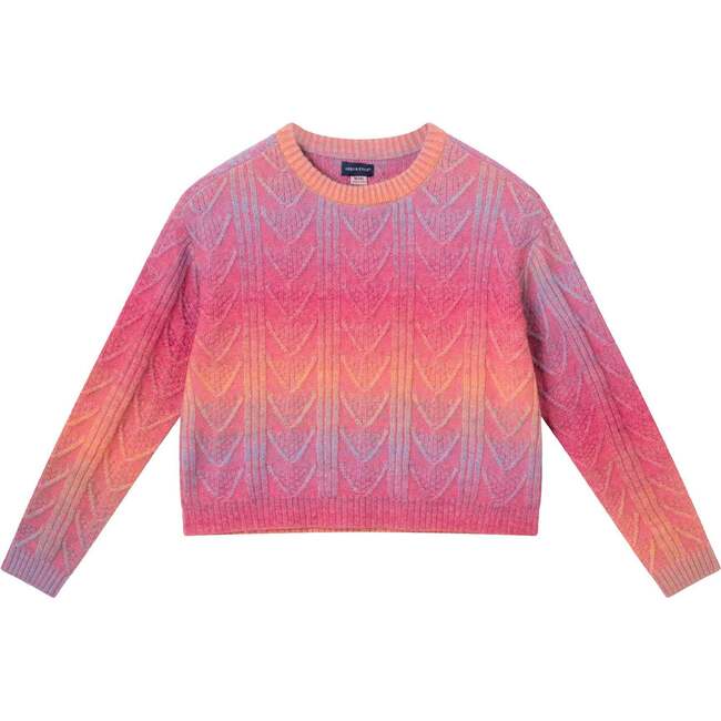 Big Kids Cable Knit Sweater, Pink Rainbow