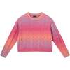 Big Kids Cable Knit Sweater, Pink Rainbow - Sweaters - 1 - thumbnail