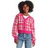 Big Kids Cardigan, Pink Plaid - Sweaters - 2 - thumbnail