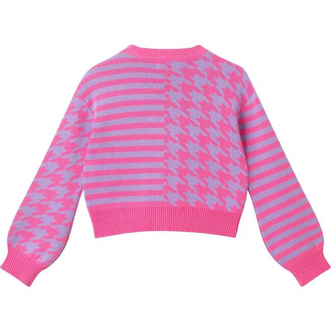Big Kids Stripe Cardigan, Pink Houndstooth - Sweaters - 3