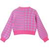 Big Kids Stripe Cardigan, Pink Houndstooth - Sweaters - 3 - thumbnail