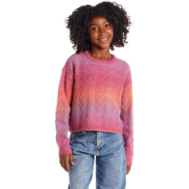 Big Kids Cable Knit Sweater, Pink Rainbow
