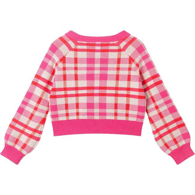 Big Kids Cardigan, Pink Plaid - Sweaters - 3