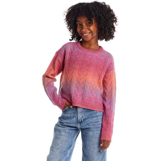 Big Kids Cable Knit Sweater, Pink Rainbow - Sweaters - 3