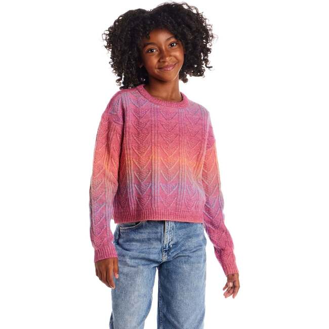 Big Kids Cable Knit Sweater, Pink Rainbow - Sweaters - 4