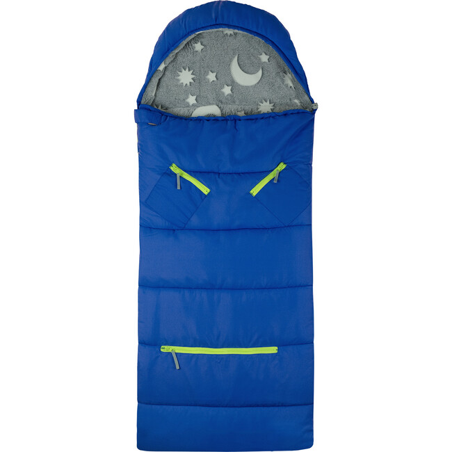 Little Kid's Sleep-N-Pack Sleepbag, Surfer Blue And Glow In The Dark Moon Stars