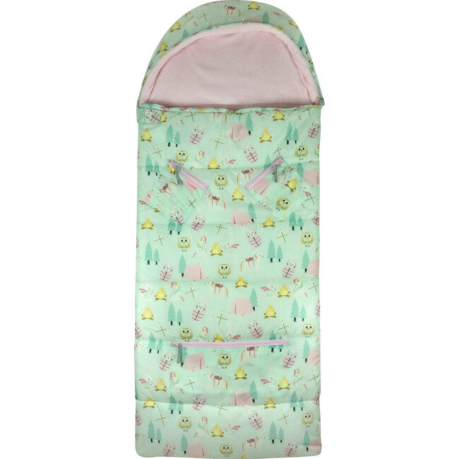 Little Kid's Sleep-N-Pack Sleepbag, Camping Animals And Pale Pink