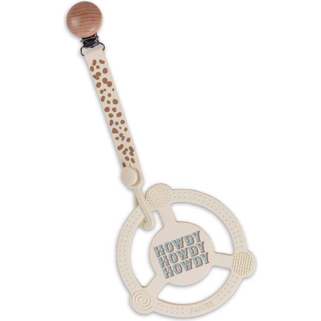 JuJuBe × Studio Oh! Silicone Teether Ring With Detachable Clip, Howdy Partner Blue