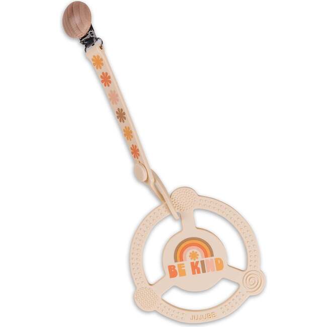 JuJuBe × Studio Oh! Silicone Teether Ring With Detachable Clip, Be Kind Rainbows