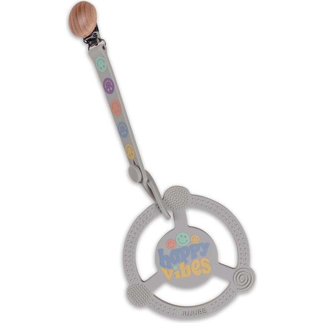 JuJuBe × Studio Oh! Silicone Teether Ring With Detachable Clip, Happy Baby Vibes