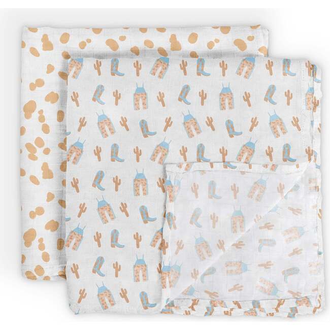 JuJuBe × Studio Oh! Printed Swaddle Blanket Sets, Howdy Partner Blue (Pack Of 2)